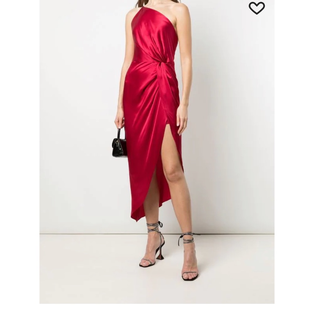 Michelle Mason Red Twist Knot Silk Dress